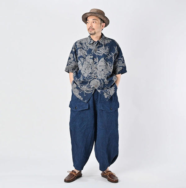 Indigo Linen Lotus Lei Lei Shirt Men (Size 3)